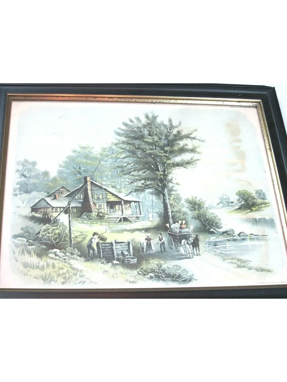 Antique 1897 Hoover Chromolithograph Art Print Old Oaken Bucket 23x19 Framed